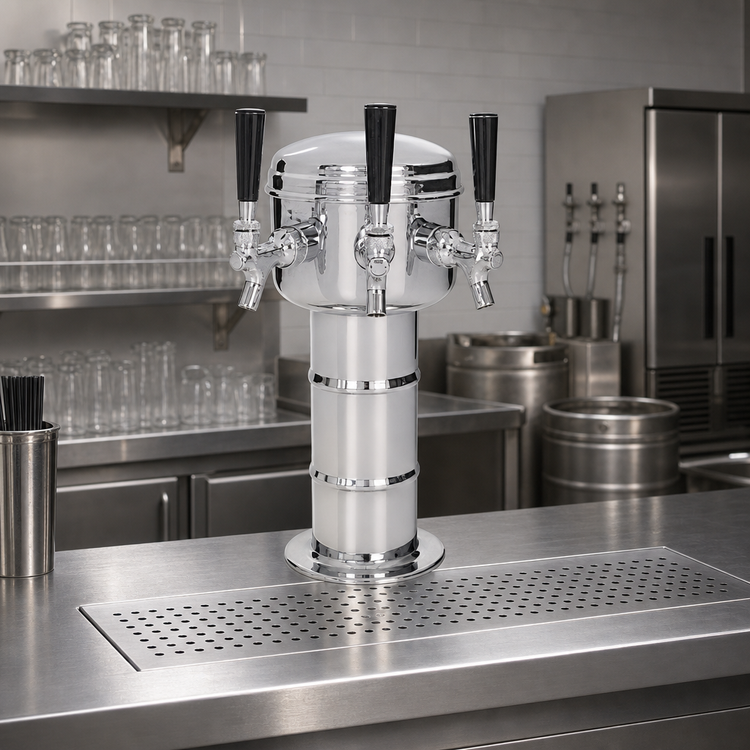 Product image #2 for Micro Matic MTM-3PSS Mini-Mushroom 3-Faucet Countertop Air-Cooled Draft Beer Tower, Polished Stainless Steel