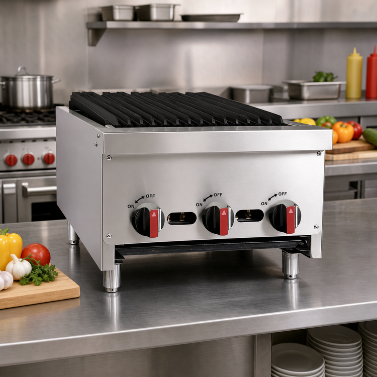 Product image #2 for BakeMax 18-Inch Natural Gas Countertop Charbroiler with 3 Manual Burners