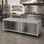 Thumbnail image #2 for John Boos 4CO4-3096 96"W x 30"D Stainless Steel Work Table with Open-Front Cabinet Base, 14-Gauge 300-Series Flat Top