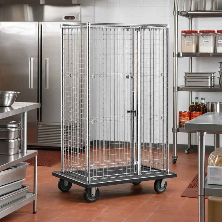 Product image #2 for QuadTruss Chrome-Plated Wire Security Cage with Dolly Truck and Casters, 52-7/8 x 29-3/4 x 69 Inch