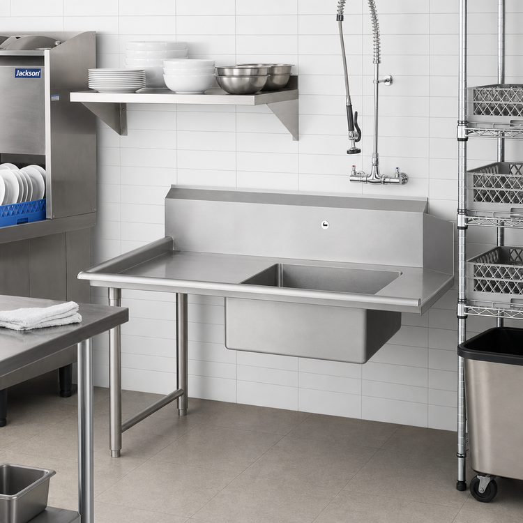 Product image #2 for Pro-Bowl 36-Inch Straight Stainless Steel Soiled Dishtable with Left-to-Right Operation and 20 x 20 x 8-Inch Pre-Rinse Sink Bowl