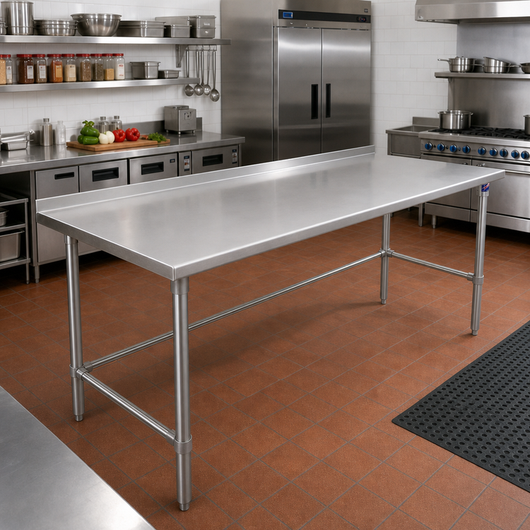 Product image #2 for John Boos Stallion 144-Inch x 30-Inch 16-Gauge Stainless Steel Work Table with 1-1/2-Inch Rear Backsplash and Safety Edge Front