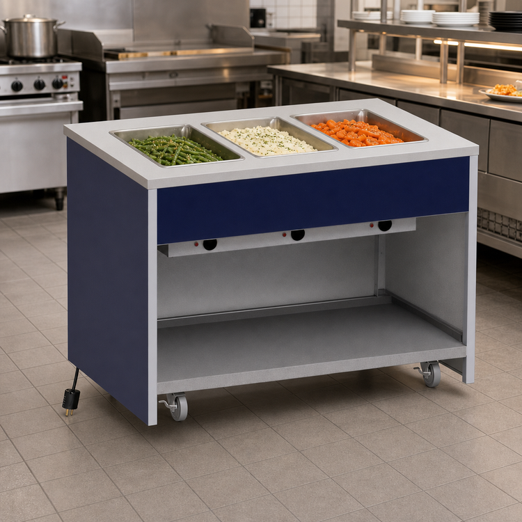 Product image #2 for Atlas Metal INFIH-3 Mobile Electric Hot Food Unit, 3-Well, Open Cabinet Base