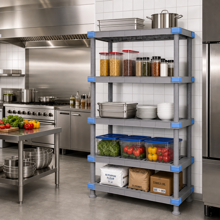 Product image #2 for Millenia 72-Inch Wide x 18-Inch Deep x 74-Inch High 5-Shelf Polymer Stationary Starter Shelving Unit with Dunnage Stand