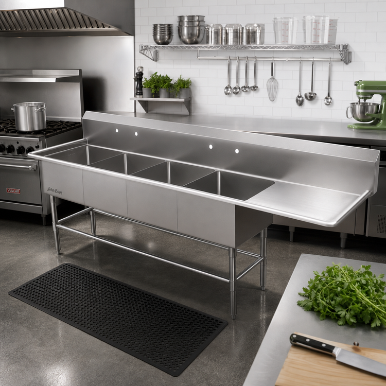 Product image #2 for John Boos Pro-Bowl 4-Compartment Sink with 24-Inch Right Drainboard, 92-3/16 Inch W x 25-1/2 Inch D, 14-Gauge Stainless Steel