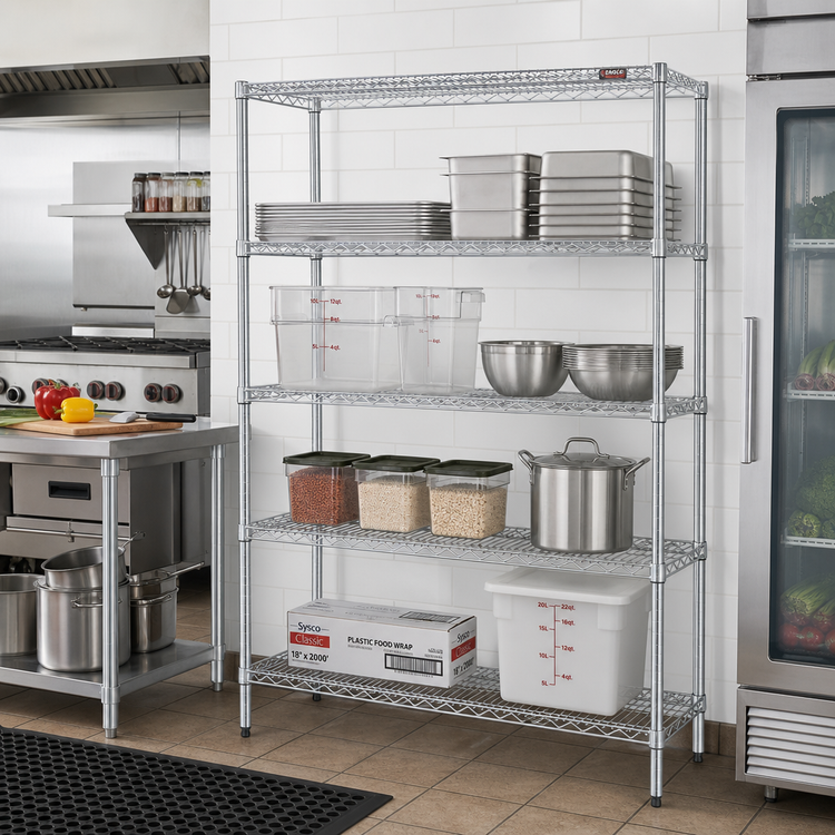 Product image #2 for Eagle Group 4-Tier Stationary Starter Wire Shelving Unit, 48"W x 18"D x 63"H, Stainless Steel Finish