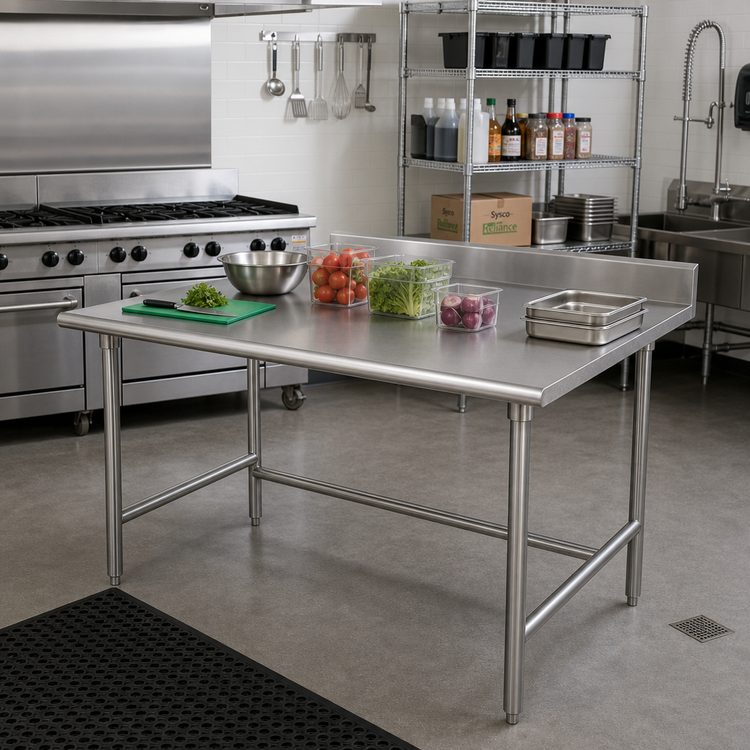 Product image #2 for Advance Tabco Special Value Series 72-Inch x 36-Inch 16-Gauge 304 Stainless Steel Work Table with 5-Inch Backsplash