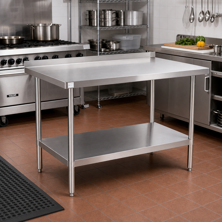Product image #2 for 48 x 24 Inch 16-Gauge 430 Stainless Steel Work Table with 2-Inch Rear Up-Turn and Undershelf