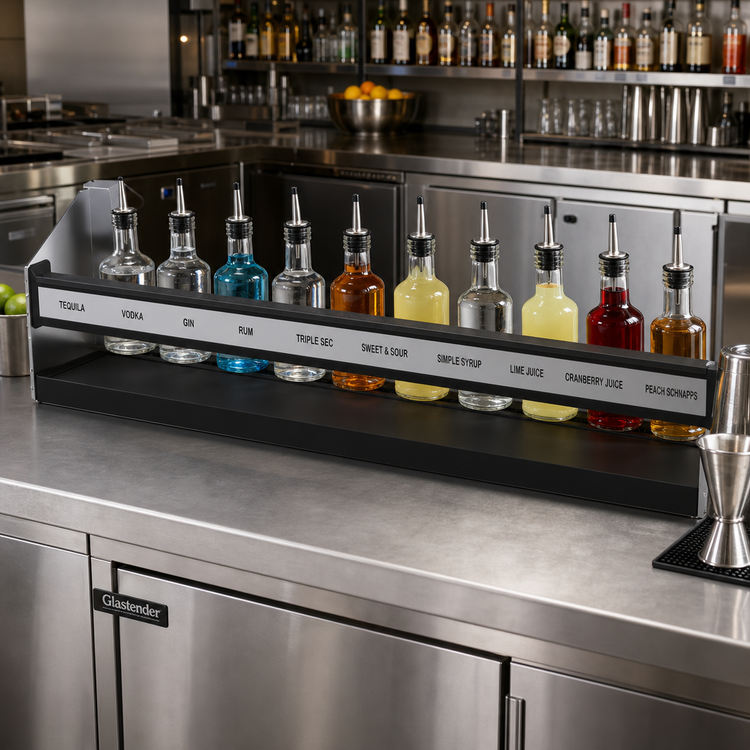 Product image #2 for Glastender 30-Inch Single Clip-On Stainless Steel Speed Rail with Lift-Off Liquor ID Cover