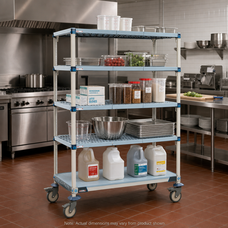 Product image #2 for MetroMax Q 48"W x 24"D x 80"H Mobile Hybrid Polymer/Wire Shelving Starter Unit, 5 Shelves