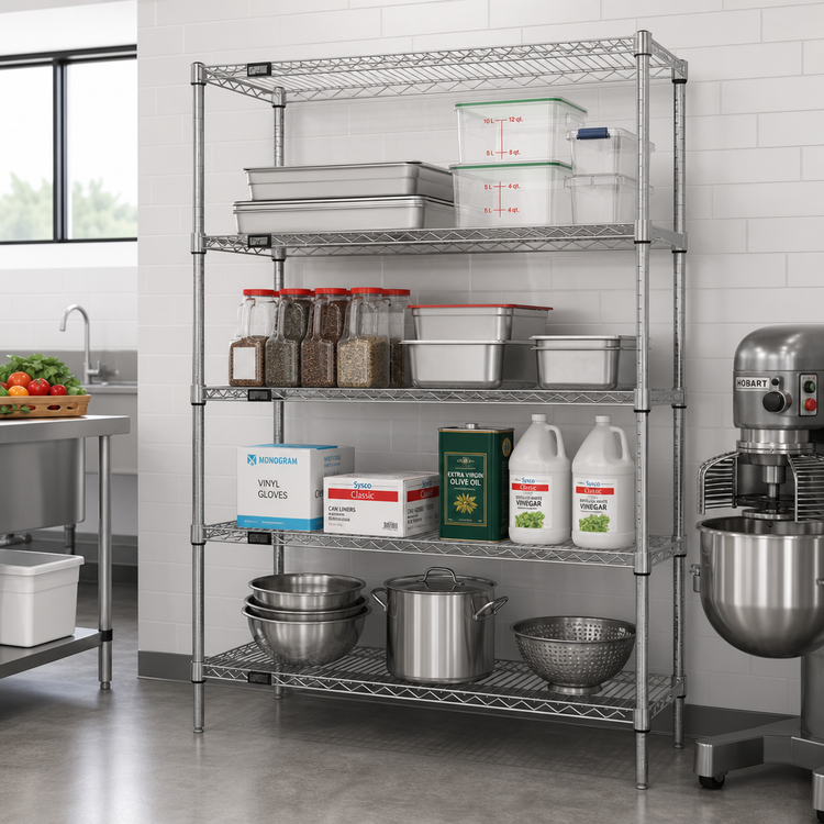 Product image #2 for 72-Inch W x 18-Inch D x 86-Inch H 304 Stainless Steel Stationary Wire Shelving Starter Kit