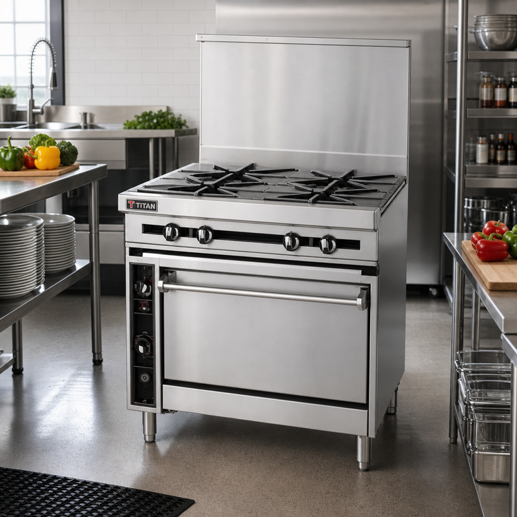 Product image #2 for Titan JTRH-4-36 Heavy Duty 36" Gas Range with (4) Open Burners and Standard Oven