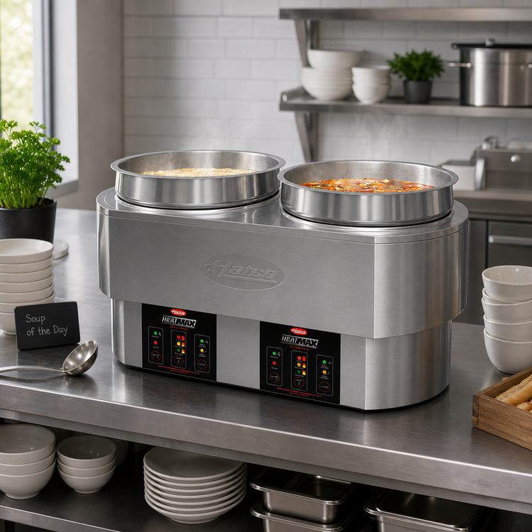 Product image #2 for Hatco Quick Ship Countertop Round Food Warmer/Cooker, 2 x 11 Qt, 240V
