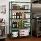 Thumbnail image #2 for Quantum WR74-1424P Stationary Wire Shelving Starter Kit, 24"W x 14"D x 74"H, 4 Shelves/4 Posts, Green Epoxy Finish