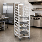 Thumbnail image #2 for Channel Manufacturing T440A 20-Tray Aluminum Cafeteria Tray Rack, End Load, 14 x 18 Trays, 6-Inch Spacing, 5-Inch Swivel Casters