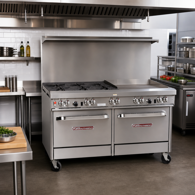 Product image #2 for Southbend Ultimate 60-Inch Gas Restaurant Range with 6 Burners, 24-Inch Griddle, Convection Oven and Cabinet Base