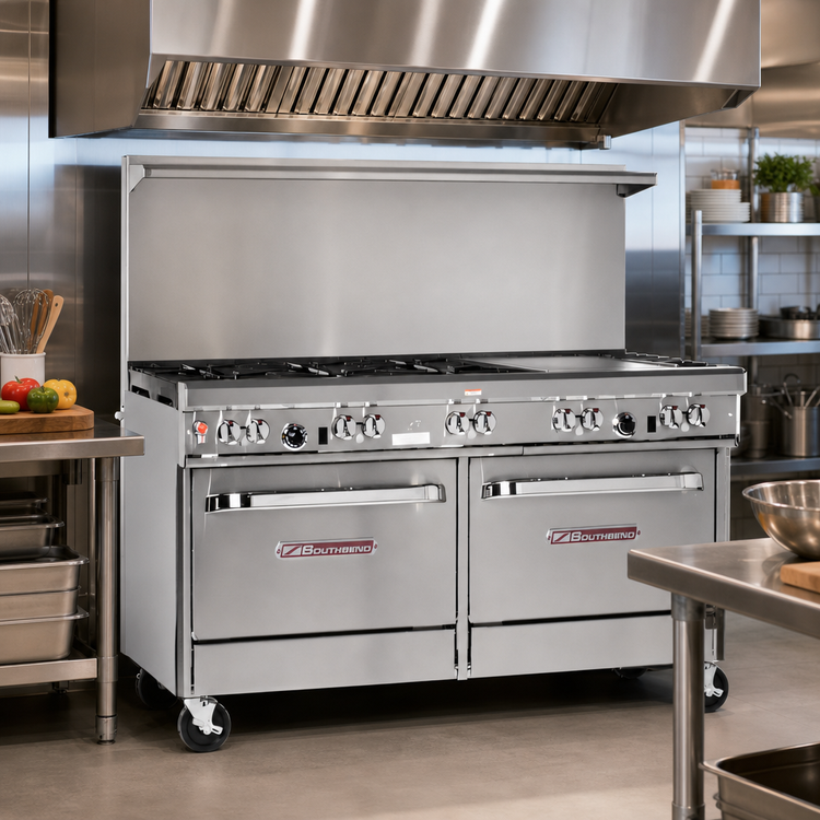 Product image #2 for Southbend Ultimate 60-Inch Gas Restaurant Range with 6 Burners, 24-Inch Griddle, Convection Oven and Cabinet Base