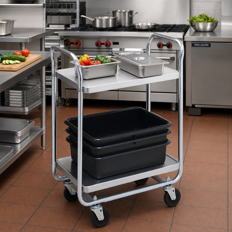 Product image #2 for Vollrath Thrift-I-Cart 2-Shelf Chrome-Plated Utility Bus Cart, 500 lb Capacity, 33 x 21 Inch Shelves