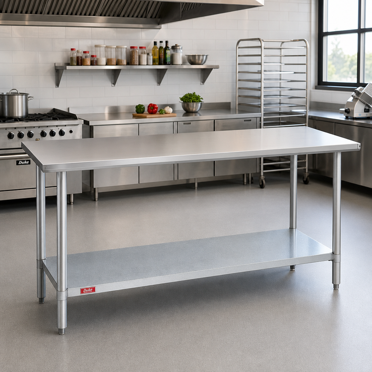 Product image #2 for Duke Stainless Steel Work Table with Galvanized Undershelf, 84 x 30 Inches