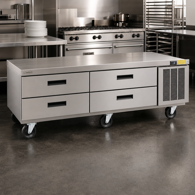 Product image #2 for Delfield Low Profile 60-Inch Refrigerated Equipment Stand with 4 Drawers and Casters