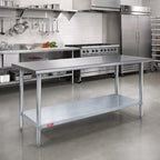 Thumbnail image #2 for Duke Manufacturing 314-3684 84-Inch Stainless Steel Work Table with Galvanized Undershelf, 36-Inch High, Flat Top