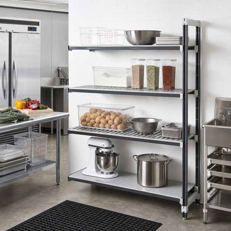 Product image #2 for Cambro Camshelving Elements XTRA 4-Tier Stationary Add-On Shelving Unit, 21" x 60" x 72", Vented and Solid, Speckled Gray