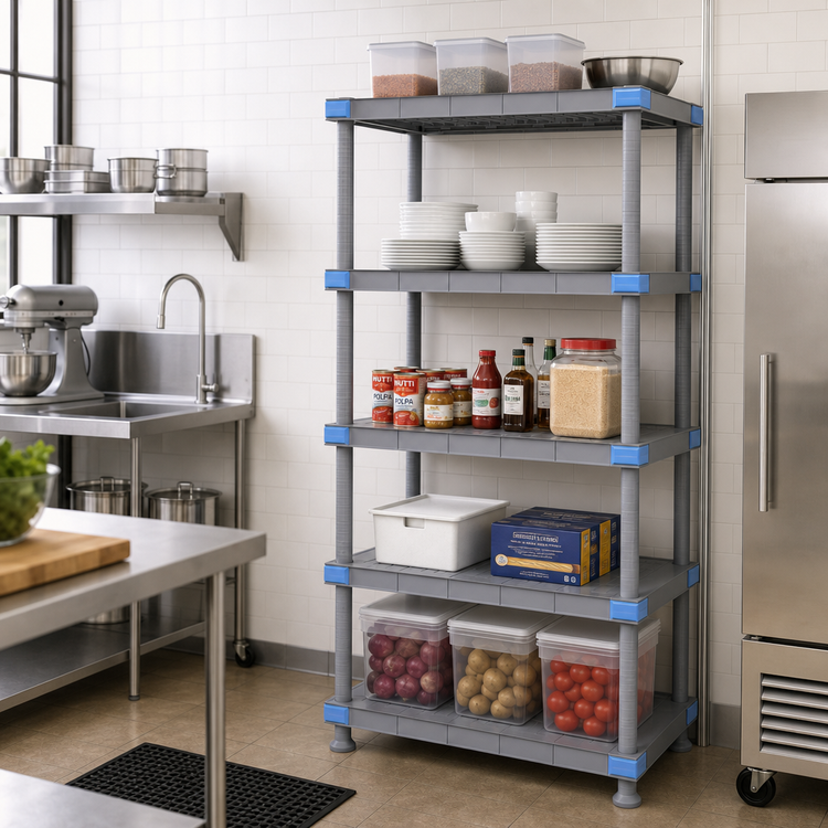 Product image #2 for Millenia Stationary 5-Shelf Solid Polymer Starter Shelving Unit, 42W x 21D x 86H, Gray