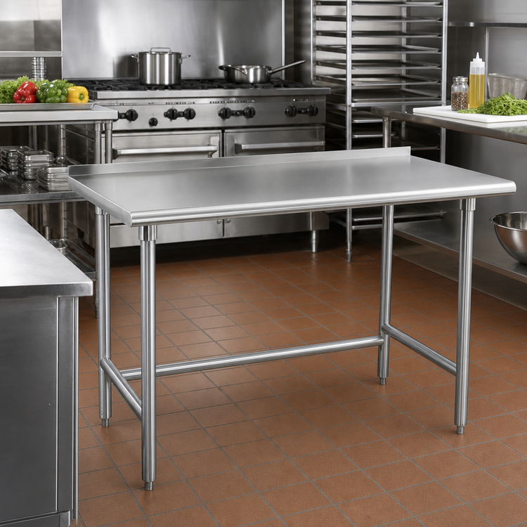Product image #2 for Advance Tabco Special Value 60" x 30" 304 Stainless Steel Open Base Work Table with 1-1/2" Rear Up-Turn