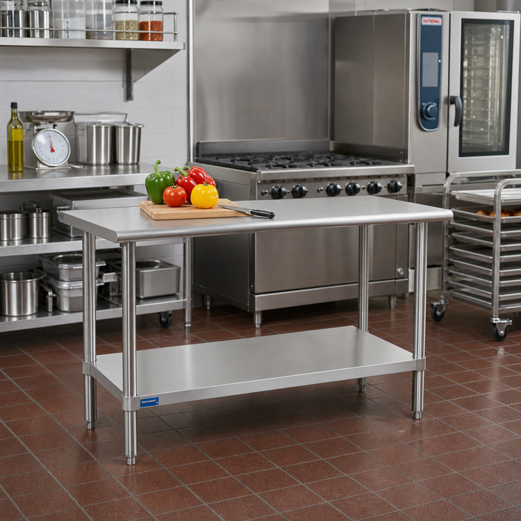 Product image #2 for Sapphire Manufacturing 48-Inch x 14-Inch 18-Gauge 400-Series Stainless Steel Work Table with Adjustable Undershelf