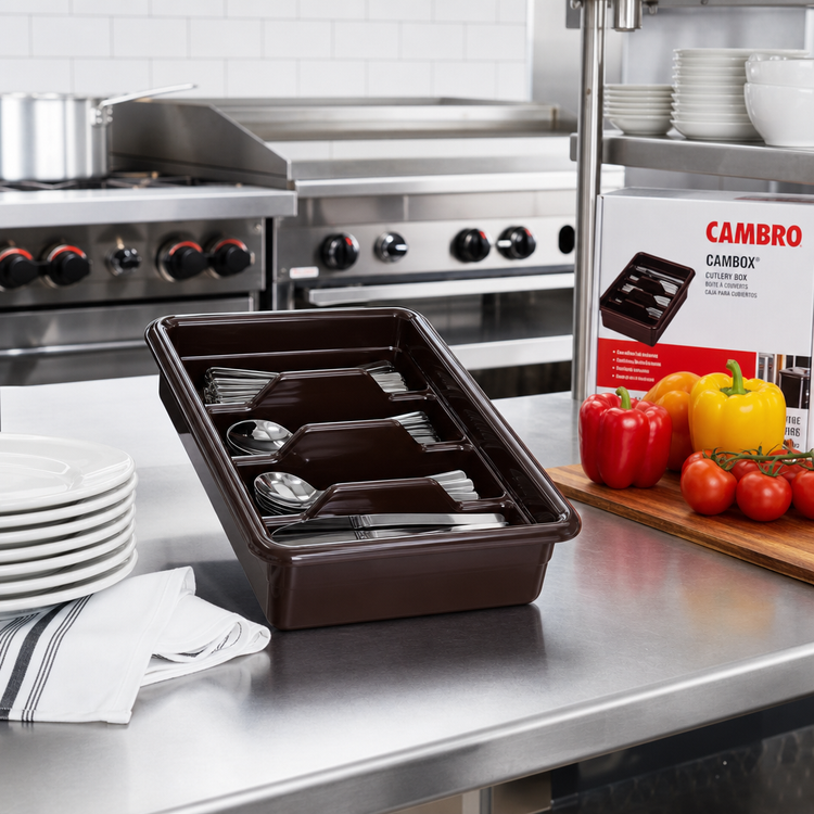 Product image #3 for Cambro Cambox Four-Compartment Cutlery Box, 11-3/8 x 20-1/16 x 3-3/4 Inches, Dark Brown