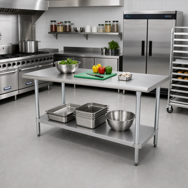 Product image #2 for Advance Tabco Special Value Series Flat Top Stainless Steel Work Table with Adjustable Undershelf, 84 x 24 Inches
