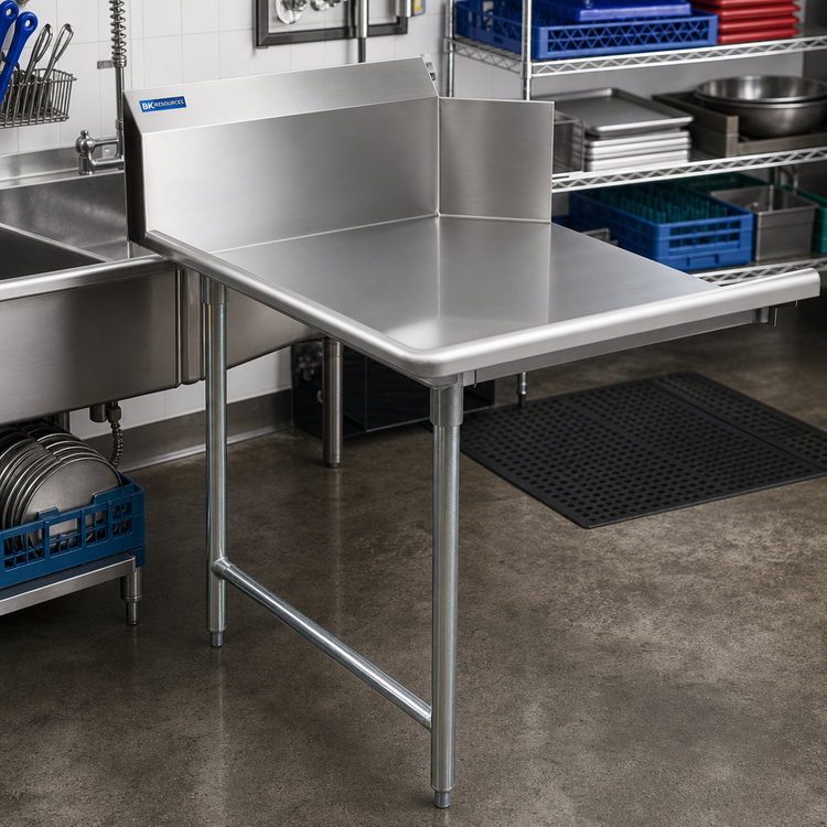 Product image #2 for BK Resources 72" Straight Clean Dish Table with 10" Backsplash, Right-to-Left Operation, 304 Stainless Steel Top, Galvanized Legs