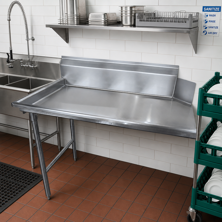 Product image #2 for Advance Tabco Special Value Series Left-Side Straight Dish Table with 10-1/2-Inch Backsplash, 60 x 30 Inches