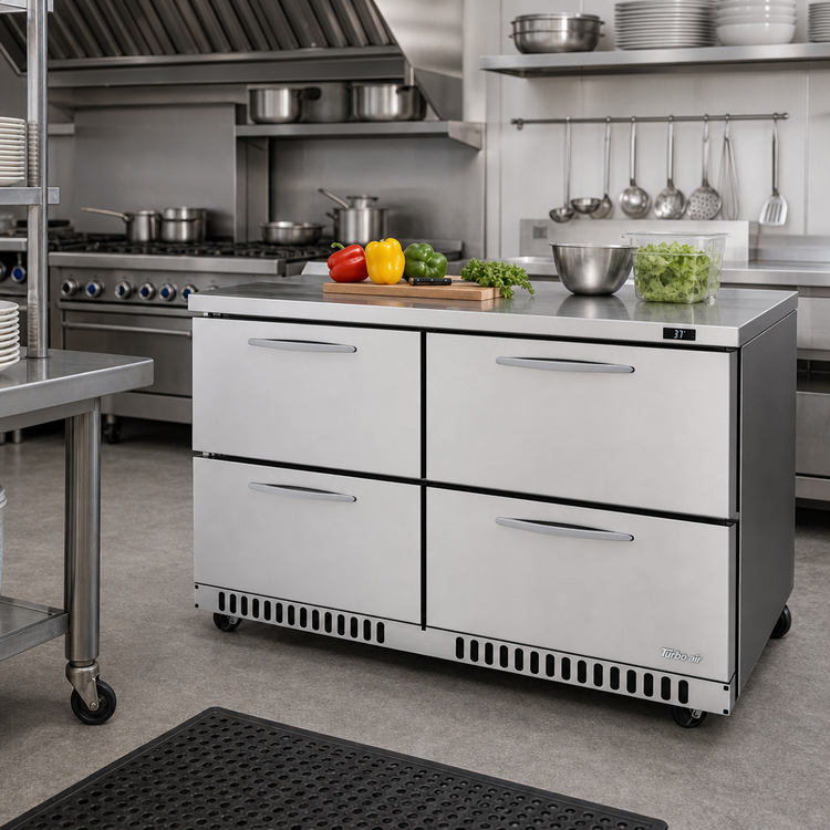 Product image #2 for Turbo Air PRO Series Two-Section Undercounter Drawer Refrigerator, 4 Drawers, 60-1/4 Inch, Front Breathing
