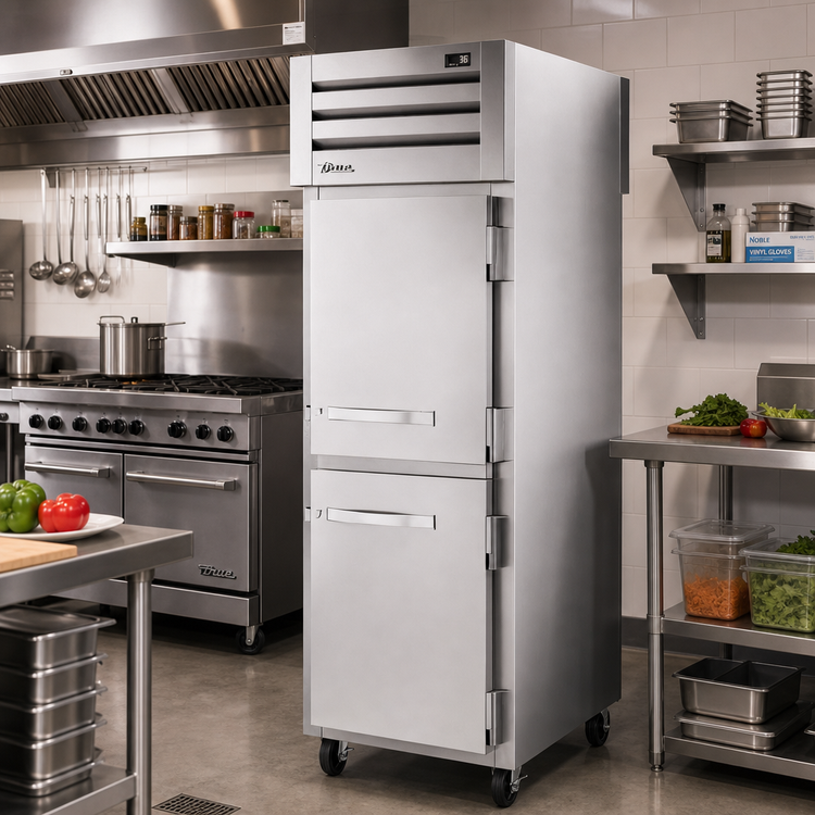 Product image #2 for True SPEC SERIES One-Section Pass-Thru Reach-In Refrigerator, Self-Contained Top Mounted, 2 Half Front Doors and Rear Door