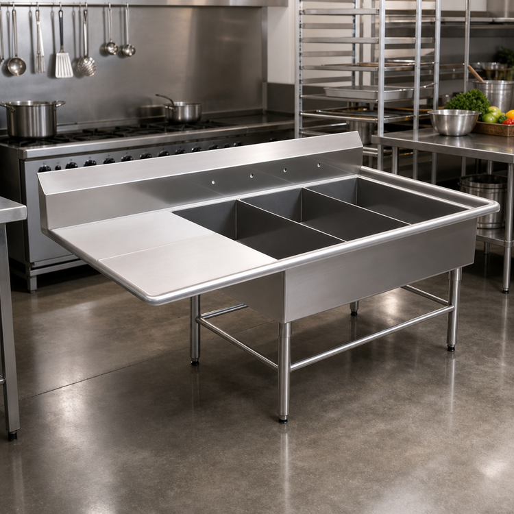Product image #2 for John Boos Pro-Bowl 3-Compartment Platter Sink with Left Drainboard and Backsplash