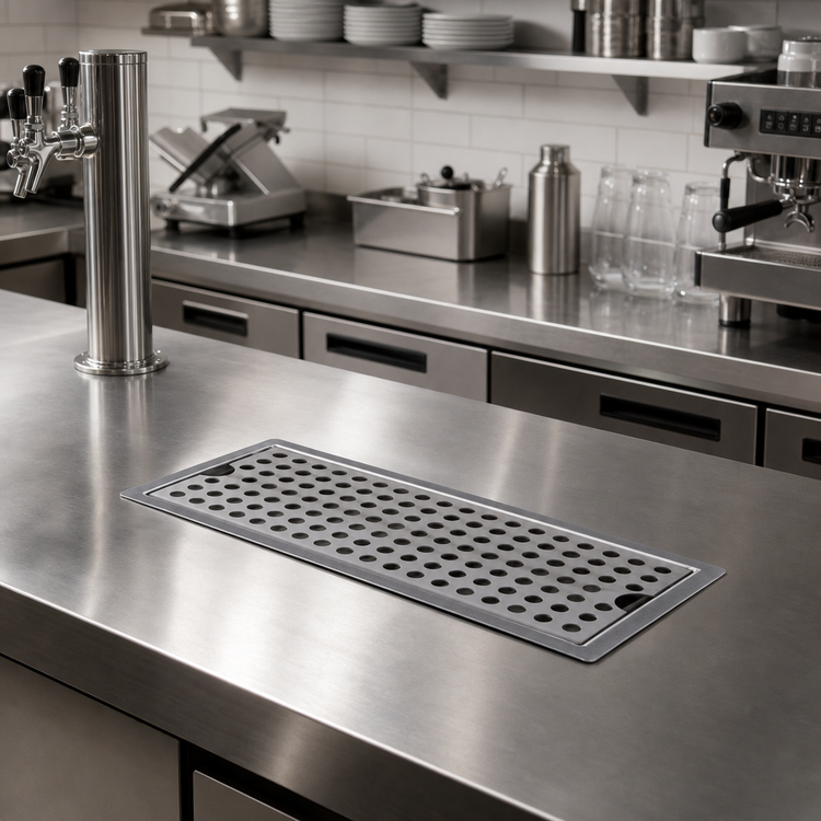 Product image #2 for Drop-In Stainless Steel Drip Tray Trough with Louvered Screen and 1/2 Inch NPT Drain