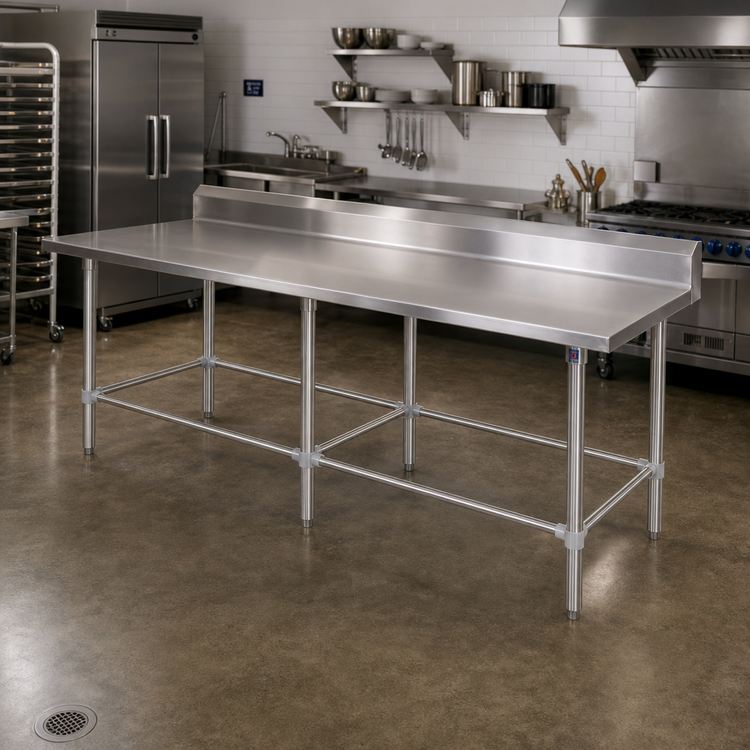 Product image #2 for John Boos Stallion 144-Inch x 30-Inch Stainless Steel Work Table with 5-Inch Backsplash