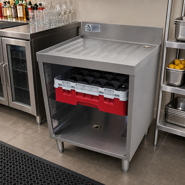 Product image #2 for Advance Tabco Special Value Underbar Closed Glass Rack Cabinet with Drainboard Top, 24"W x 21"D x 33"H