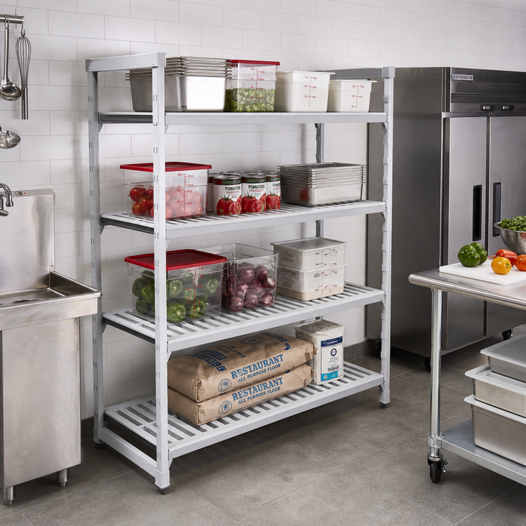 Product image #2 for Cambro Camshelving Elements XTRA 24" x 48" 4-Shelf Vented Universal Shelf Kit, Speckled Gray