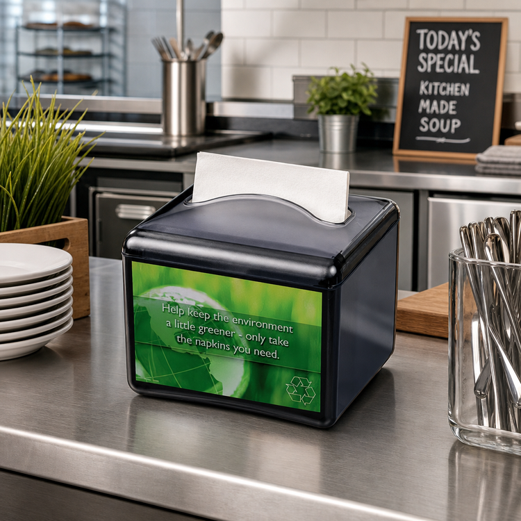 Product image #2 for Venue Tabletop Interfold Napkin Dispenser with Ad Insert Slot, 200 Capacity, Translucent Black Pearl