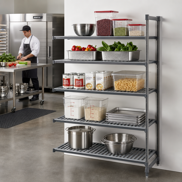 Product image #2 for Cambro Camshelving Basics Plus 21 x 30 x 72 Inch 5-Tier Add-On Polymer Shelving Unit, Brushed Graphite