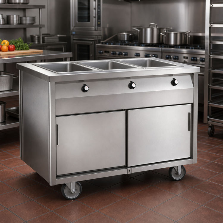 Product image #2 for Randell HTD-6B 6-Well Electric Mobile Hot Food Table with Heated Cabinet Base