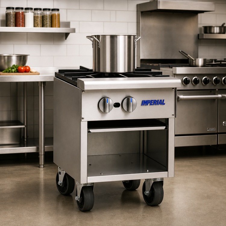 Product image #2 for Imperial 18-Inch Gas Stock Pot Range with (2) 3-Ring Burners, Open Front Cabinet, 180,000 BTU