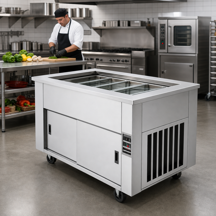 Product image #2 for DineXpress DXP6BCM 6-Pan Full-Size Mechanically Cooled Serving Counter with Sliding Doors