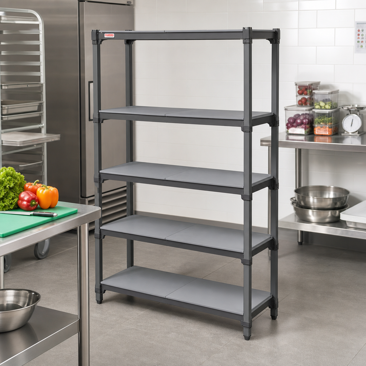 Product image #2 for Cambro Camshelving® Basics Plus 24-Inch x 36-Inch 5-Shelf Solid Shelf Kit, Brushed Graphite