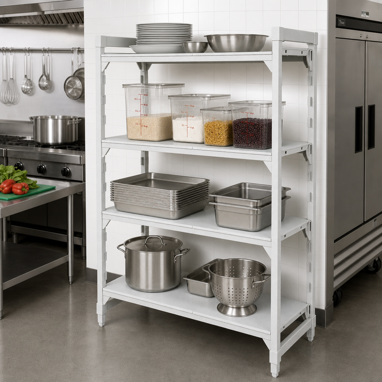 Product image #3 for Cambro Camshelving Premium 4-Shelf Solid Stationary Starter Unit, 24" W x 60" L x 64" H, Speckled Gray