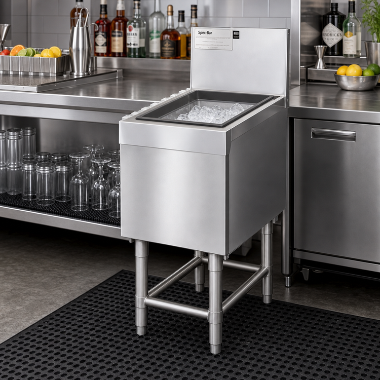 Product image #2 for Spec-Bar 12-Inch Wide Underbar Ice Bin/Cocktail Unit, 34 lb Capacity, Sliding Cover