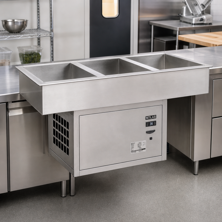 Product image #2 for Atlas Metal 3-Pan Drop-In Remote Refrigerated Cold Well with Side Coils, Deep Design
