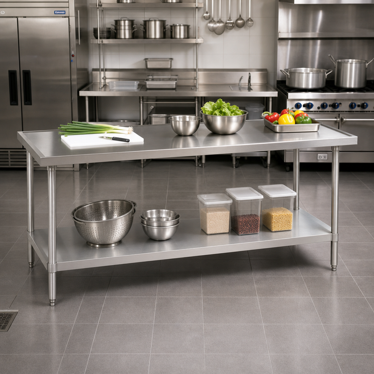 Product image #2 for Advance Tabco 120 Inch x 48 Inch 14-Gauge 304 Stainless Steel Work Table with Adjustable Galvanized Undershelf